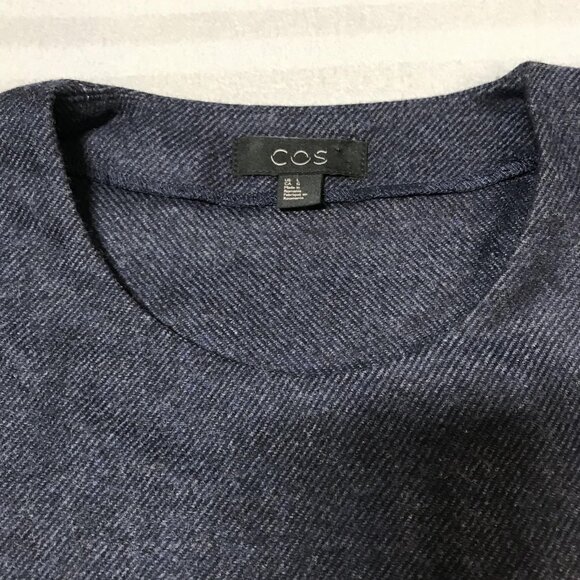 COS Sweater Womens Large Navy Blue Wool Cashmere Blend Side Zip Crewneck Knit - Picture 6 of 10